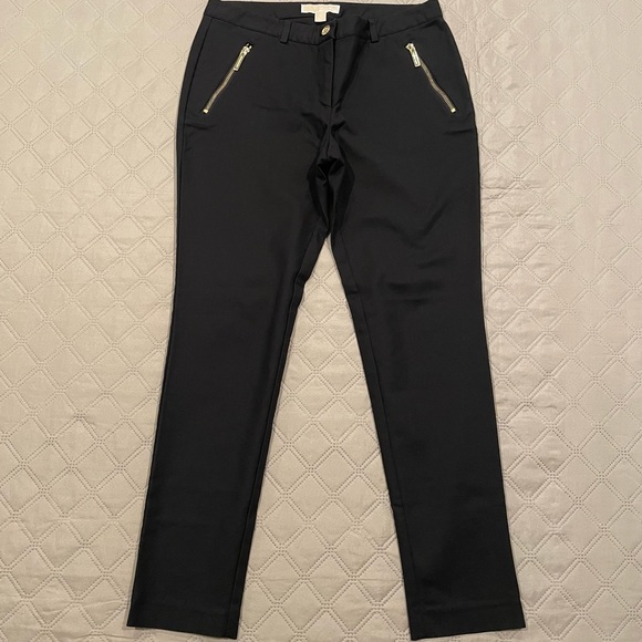 MICHAEL Michael Kors Pants - MICHAEL Michael Kors Gold Zipper Black Skinny Pants.